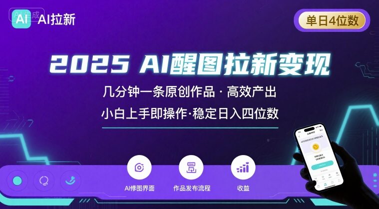 2025最强AI醒图拉新,几分钟一条原创作品,单日收入4位数,小白也能上手操作-网赚项目平台