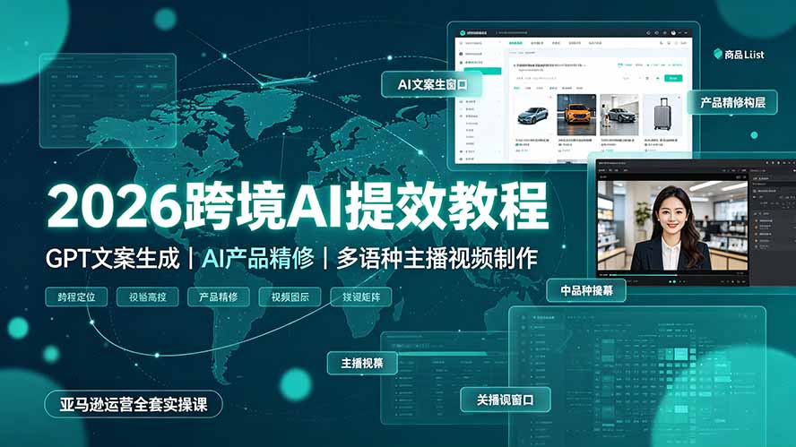 2026跨境AI提效教程·GPT文案生成｜AI产品精修｜多语种主播视频制作，亚马逊运营全套实操课-网赚项目平台