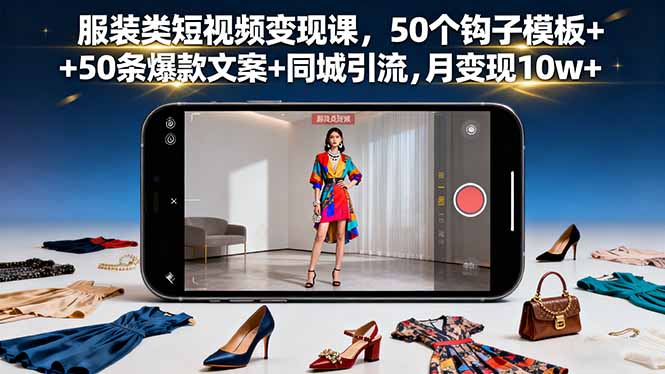 服装类短视频变现课,50个钩子模板+50条爆款文案+同城引流,月变现10w+-网赚项目平台