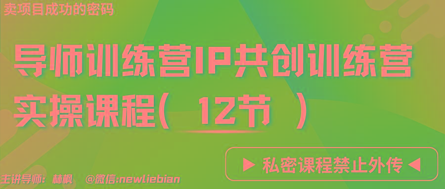 导师训练营3.0IP共创训练营私密实操课程(12节)-卖项目的密码成功秘诀-网赚项目平台