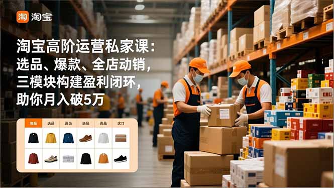 淘宝高阶运营私家课：选品、爆款、全店动销，三模块构建盈利闭环，助你月入破5万(更新12月-网赚项目平台