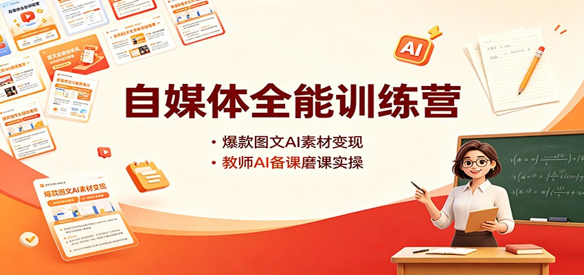 自媒体全能训练营：爆款图文AI素材变现，教师AI备课磨课实操-网赚项目平台