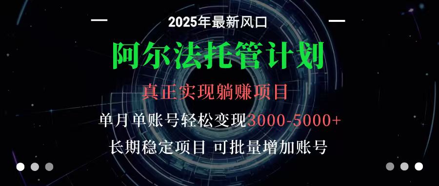 阿尔法托管计划 单账号月入3000-5000，长期稳定项目，新手小白轻松上手-网赚项目平台