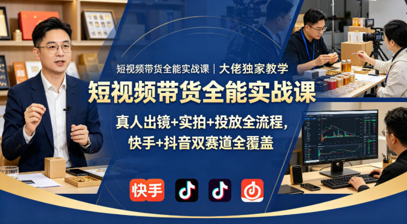 短视频带货全能实战课｜大佬独家教学，真人出镜+实拍+投放全流程，快手+抖音双赛道全覆盖-网赚项目平台
