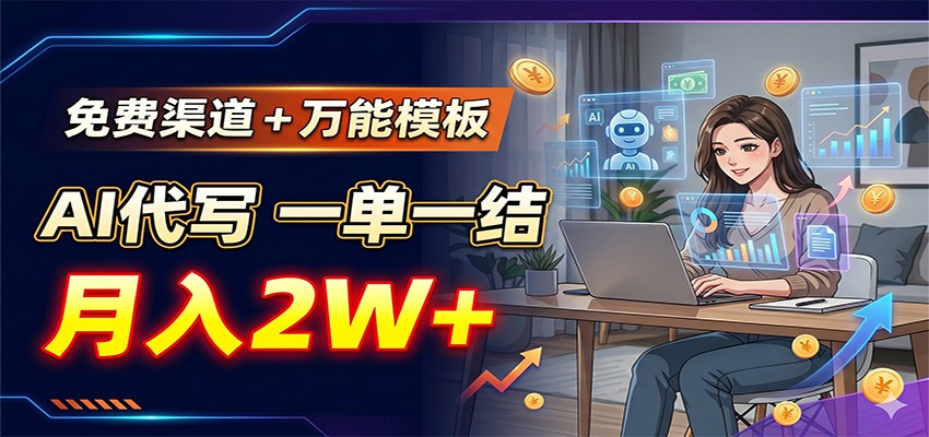 免费渠道+万能模板，AI代写一单一结，月入2W+-网赚项目平台