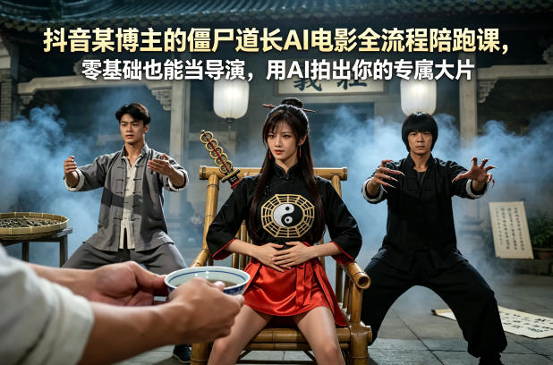 抖音某博主的僵尸道长AI电影全流程陪跑课，零基础也能当导演，用AI拍出你的专属大片-网赚项目平台