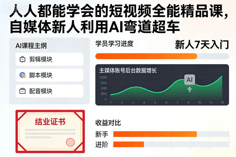 人人都能学会的短视频全能精品课,自媒体新人利用AI弯道超车-网赚项目平台