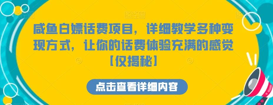 咸鱼白嫖话费项目，详细教学多种变现方式，让你的话费体验充满的感觉【仅揭秘】-网赚项目平台
