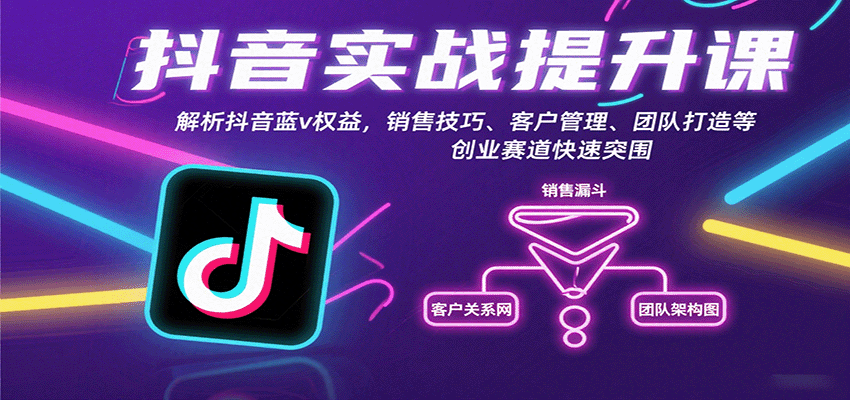 抖音实战提升课:解析抖音蓝v权益,销售技巧、客户管理、团队打造等创业赛道快速突围-网赚项目平台