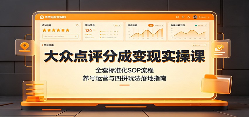 大众点评分成变现实操课：全套标准化SOP流程，养号运营与四拼玩法落地指南-网赚项目平台