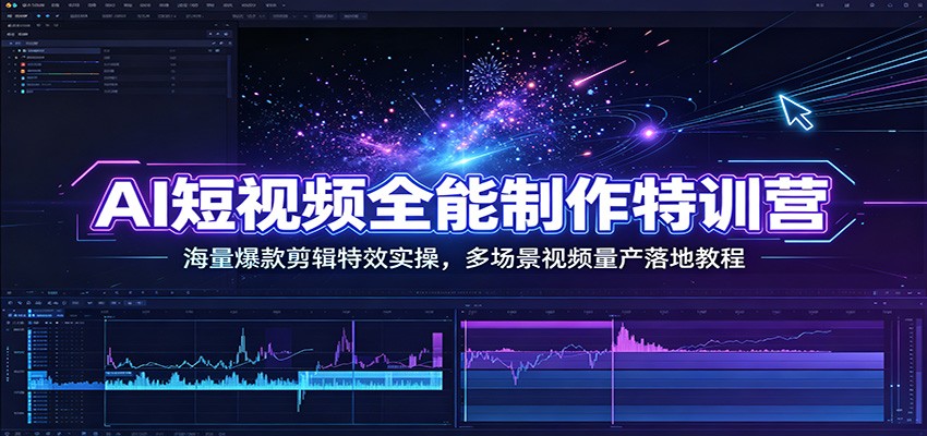AI短视频全能制作特训营：海量爆款剪辑特效实操，多场景视频量产落地教程-网赚项目平台