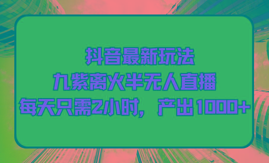 (9619期)抖音最新玩法，九紫离火半无人直播，每天只需2小时，产出1000+-网赚项目平台