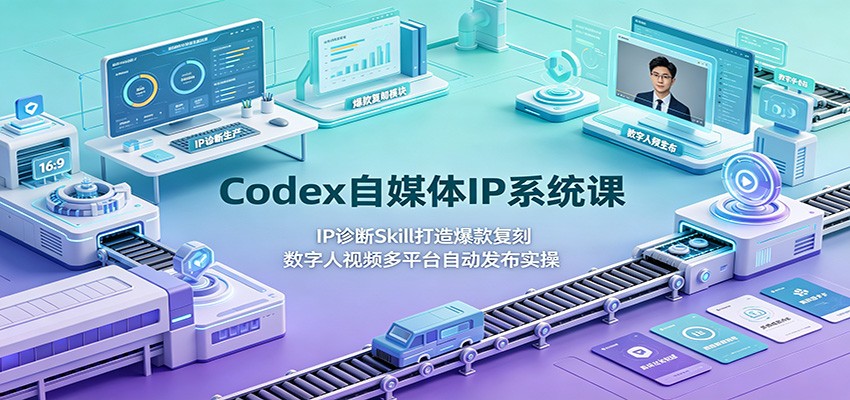 Codex自媒体IP系统课：IP诊断Skill打造爆款复刻，数字人视频多平台自动发布实操-网赚项目平台