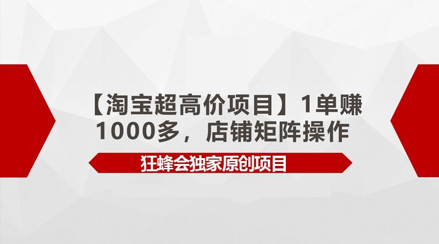 【淘宝超高价项目】1单赚1000多，店铺矩阵操作-网赚项目平台