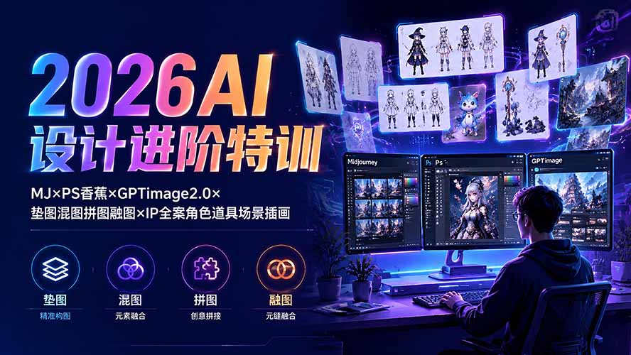 2026AI设计进阶特训：MJ×PS香蕉×GPTimage2.0×垫图混图拼图融图×IP全案角色道具场景插画-网赚项目平台