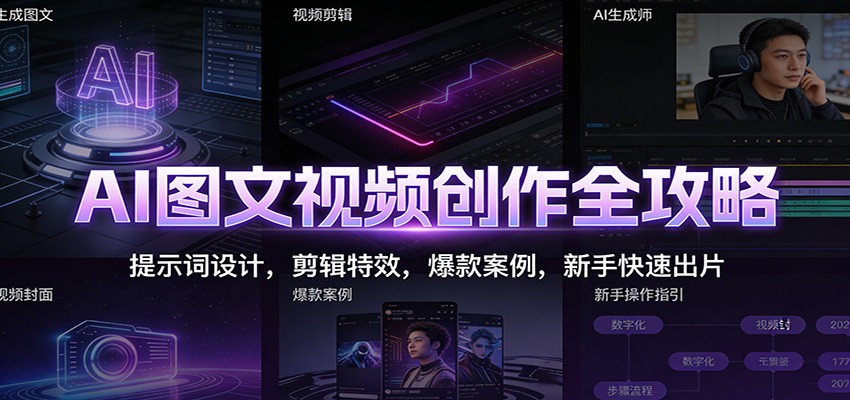 AI图文视频创作全攻略：提示词设计，剪辑特效，爆款案例，新手快速出片-网赚项目平台