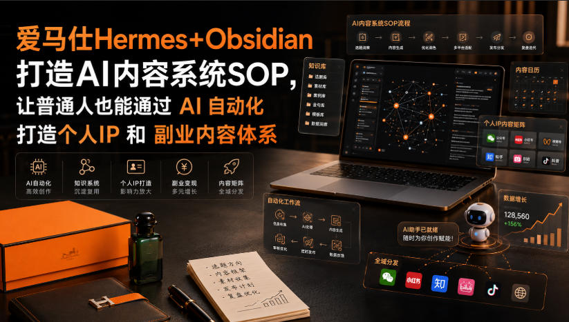 爱马仕Hermes+Obsidian打造AI内容系统SOP，让普通人也能通过 AI 自动化打造个人IP 和 副业内容体系-网赚项目平台