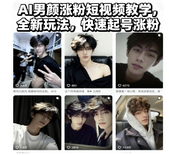 AI男颜涨粉短视频教学,全新玩法,快速起号涨粉-网赚项目平台