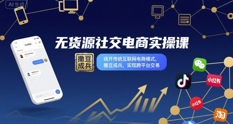 无货源社交电商实操课，绕开传统互联网电商模式，撒豆成兵，实现跨平台交易-网赚项目平台