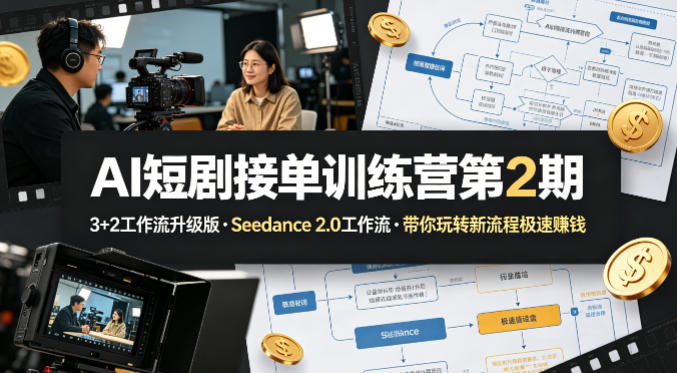 AI短剧接单训练营第2期,3+2工作流升级版,Seedance 2.0工作流,带你玩转新流程极速賺钱-网赚项目平台