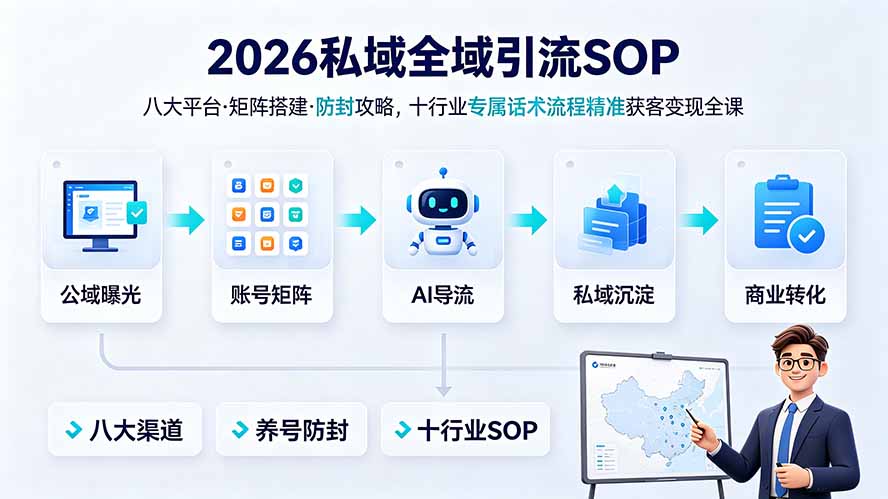 2026私域全域引流SOP|八大平台·矩阵搭建·防封攻略,十行业专属话术流程精准获客变现全课-网赚项目平台