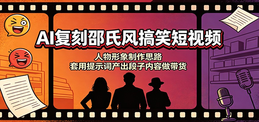 AI复刻邵氏风搞笑短视频：人物形象制作思路，套用提示词产出段子内容做带货-网赚项目平台