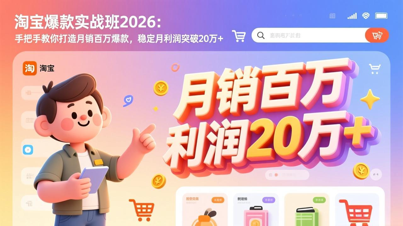 淘宝爆款实战班2026:手把手教你打造月销百万爆款,稳定月利润突破20万+-网赚项目平台