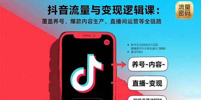 抖音流量与变现逻辑课：覆盖养号、爆款内容生产、直播间运营等全链路-网赚项目平台