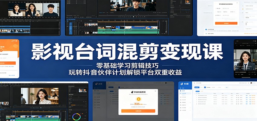 影视台词混剪变现课:零基础学习剪辑技巧,玩转抖音伙伴计划解锁平台双重收益-网赚项目平台