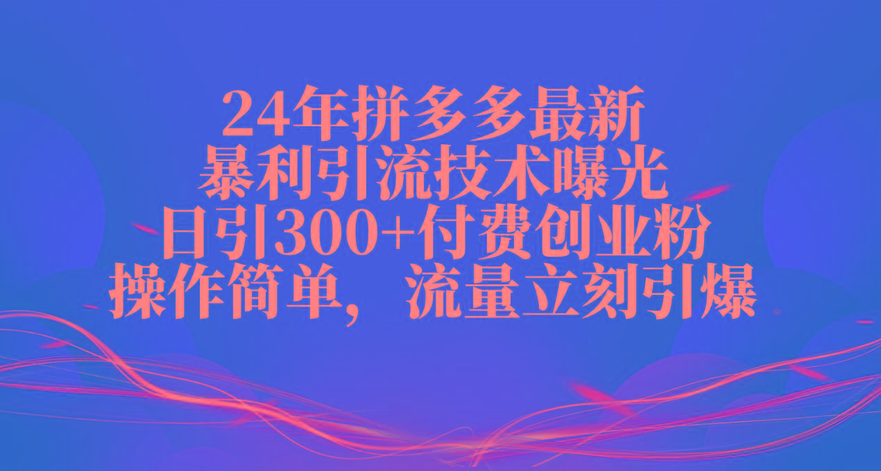24年拼多多最新暴利引流技术曝光，日引300+付费创业粉，操作简单，流量…-网赚项目平台
