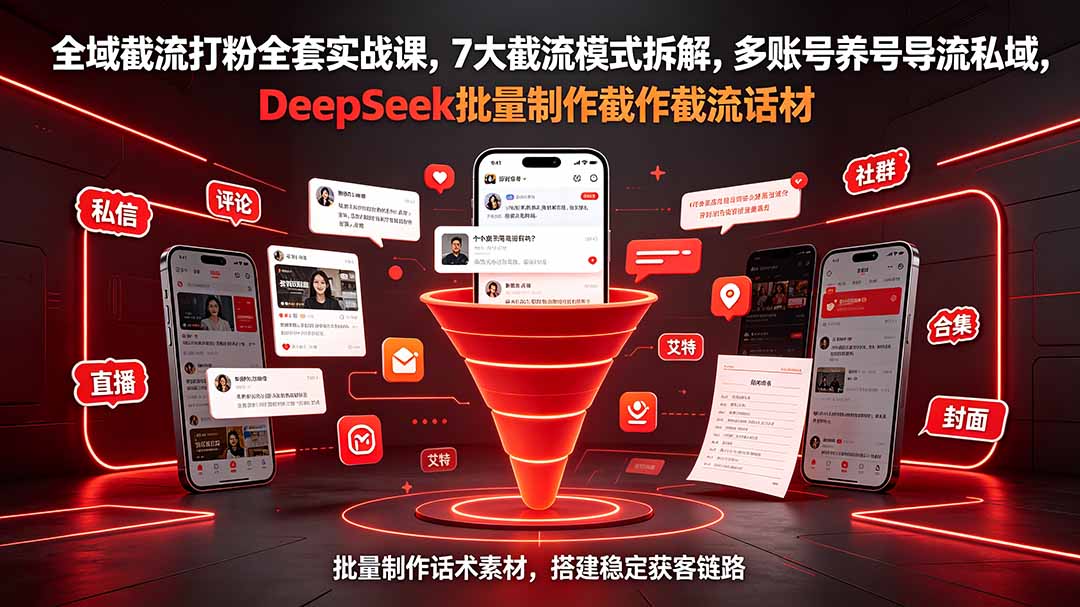 全域截流打粉全套实战课，7大截流模式拆解，多账号养号导流私域，DeepSeek批量制作截流话术素材-网赚项目平台