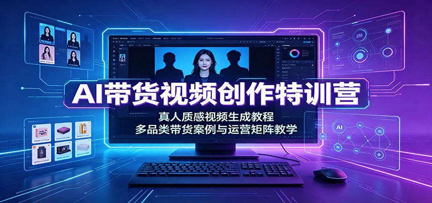 AI带货视频创作特训营：真人质感视频生成教程，多品类带货案例与运营矩阵教学-网赚项目平台