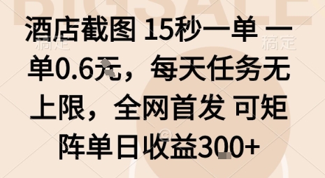 酒店截图15秒一单，一单0.6米，每天任务无上限，全网首发可矩阵单日收益3张【揭秘】-网赚项目平台