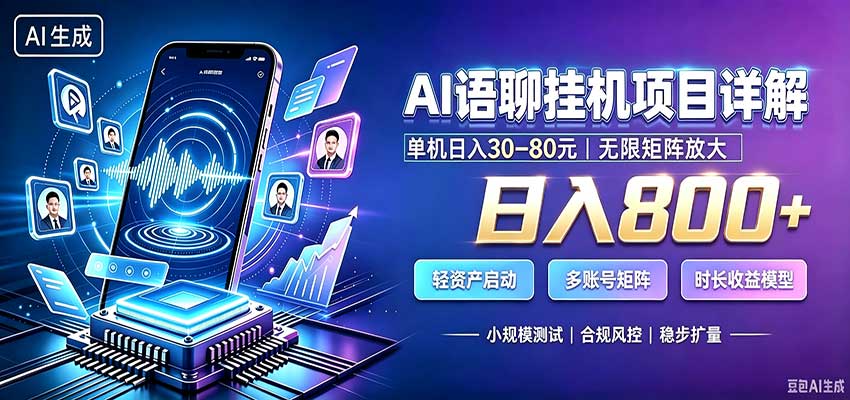 AI语聊挂机，日入800+，适用个人副业，工作室矩阵操作-网赚项目平台