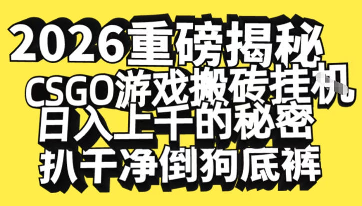 2026开年重磅解密，CSGO游戏搬砖挂G日入1k+的秘密，把倒狗的底裤扒干【揭秘】-网赚项目平台