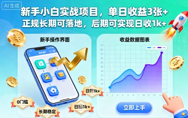 新手小白实战项目，单日收益3张+，正规长期可落地，后期可实现日收1k+【揭秘】-网赚项目平台