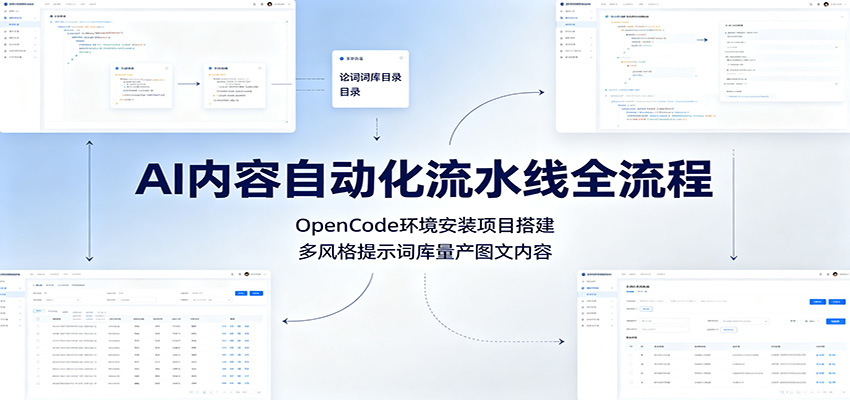 AI内容自动化流水线全流程：OpenCode环境安装项目搭建，多风格提示词库量产图文内容-网赚项目平台