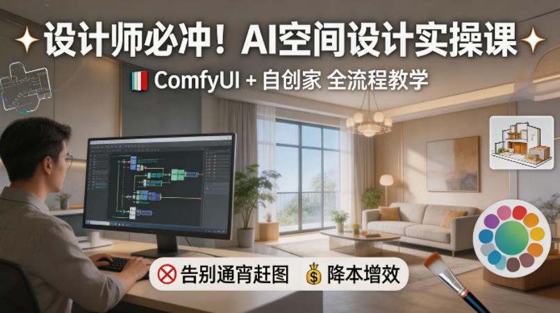 设计师必冲！AI空间设计实操课，ComfyUI+自创家全教学，告别通宵赶图，降本增效-网赚项目平台