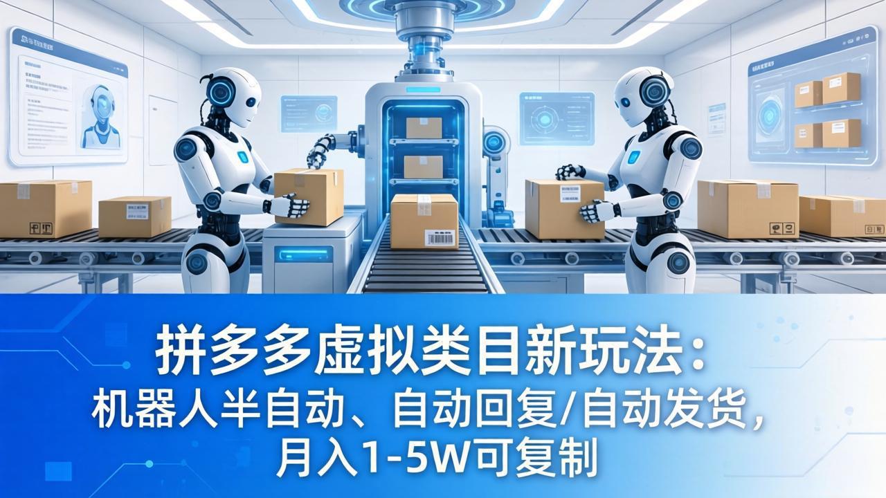 拼多多虚拟类目新玩法：机器人半自动、自动回复 /自动发货，月入 1-5W 可复制-网赚项目平台