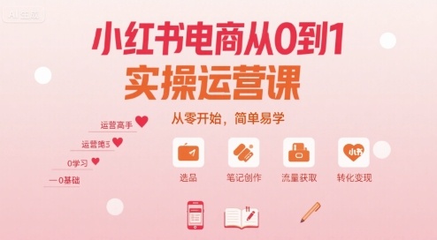 小红书电商从0到1实操运营课，从零开始，简单易学-网赚项目平台