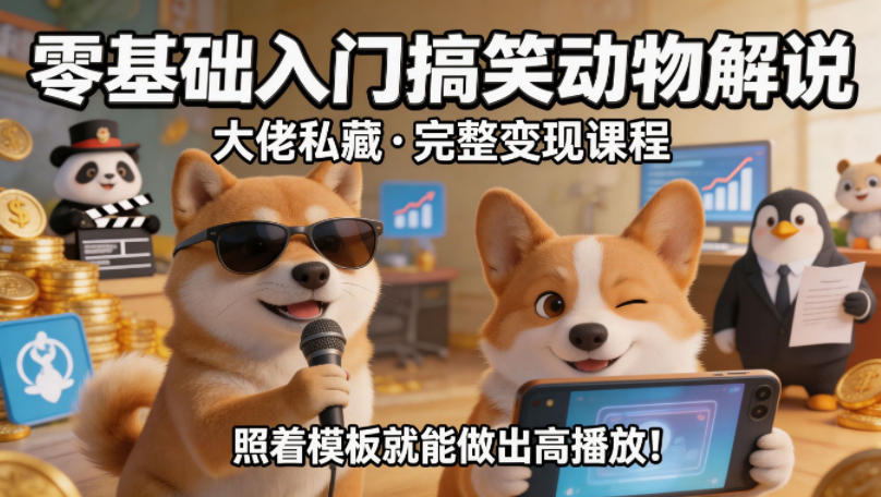 零基础入门搞笑动物解说，大佬私藏完整变现课程，照着模板就能做出高播放-网赚项目平台