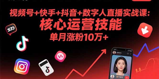 视频号+快手+抖音+数字人直播实战课(9月-网赚项目平台