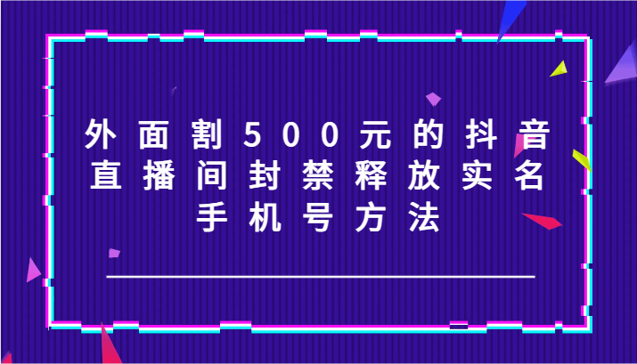 外面割500元的抖音直播间封禁释放实名/手机号方法！-网赚项目平台