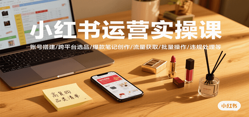 小红书运营实操课，账号搭建/跨平台选品/爆款笔记创作/流量获取/批量操作/违规处理等-网赚项目平台