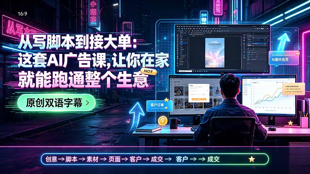 从写脚本到接大单：这套AI广告课，让你在家就能跑通整个生意【原创双语字幕】-网赚项目平台