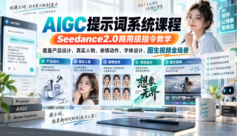 AIGC提示词系统课程，Seedance2.0商用级指令教学，覆盖产品设计、真实人物、表情动作、字体设计、图生视频全场景-网赚项目平台