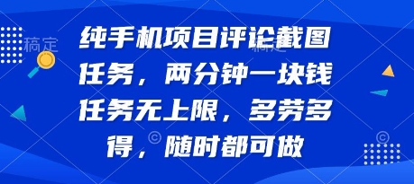 纯手机项目评论截图任务，两分钟一块钱 任务无上限多劳多得，随时随地都能做【揭秘】-网赚项目平台
