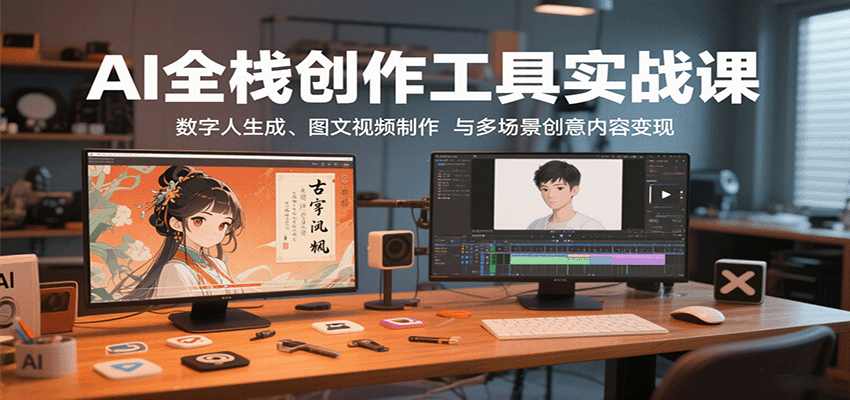 AI全栈创作工具实战课：数字人生成、图文视频制作与多场景创意内容变现-网赚项目平台