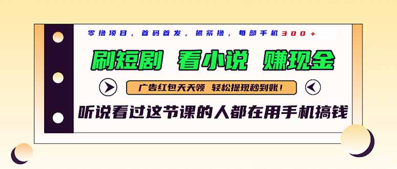 最新短剧平台，刷短剧，看小说，赚现金，一部手机日入300+-网赚项目平台