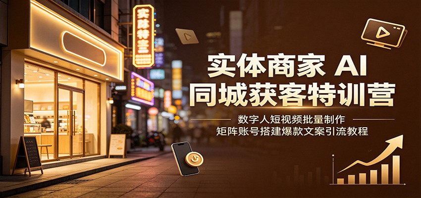 实体商家AI同城获客特训营：数字人短视频批量制作，矩阵账号搭建爆款文案引流教程-网赚项目平台